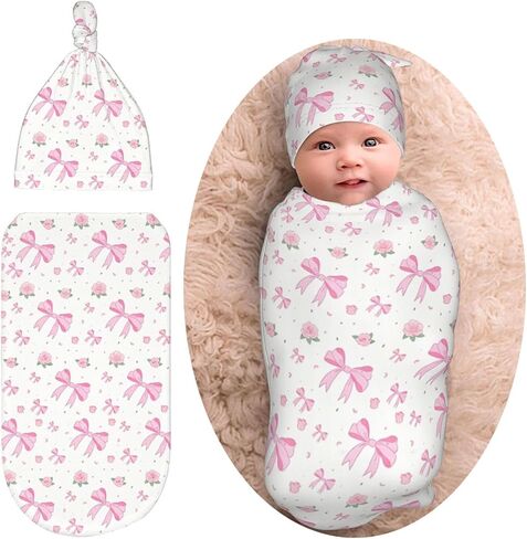 Penguin Cartoon Newborn Swaddle Blanket for baby,Unisex Baby Stuff,Soft for Boys Girls, with Beanie hat Set, Baby Swaddle Wrap for Baby Shower Infant in Kuwait