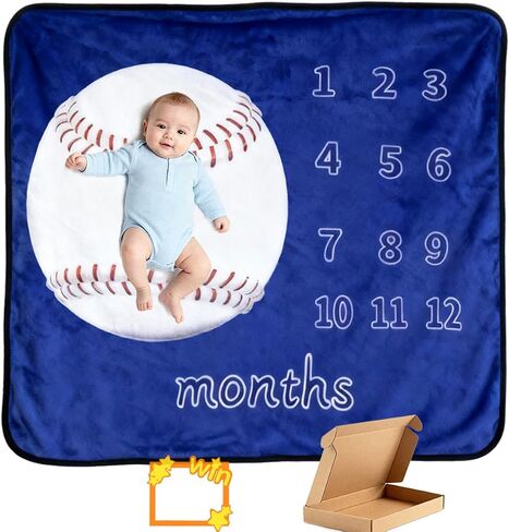 Baby Monthly Milestone Blanket Baseball Month Blanket for Newborn Boys & Girls, Soft Flannel Mat with Photo Prop for Baby Shower, Neutral 45x40 Inches in Kuwait