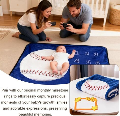 Baby Monthly Milestone Blanket Baseball Month Blanket for Newborn Boys & Girls, Soft Flannel Mat with Photo Prop for Baby Shower, Neutral 45x40 Inches in Kuwait