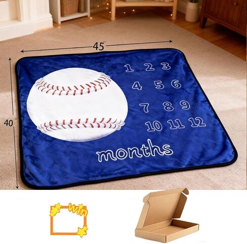 Baby Monthly Milestone Blanket Baseball Month Blanket for Newborn Boys & Girls, Soft Flannel Mat with Photo Prop for Baby Shower, Neutral 45x40 Inches in Kuwait