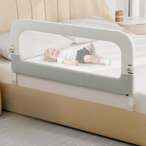 omzer Large Bed Guard Rail for Toddlers - 59inch Foldable & Adjustable Heights Baby Bed Safety Railing - Toddler Long Bed Rails Guard for Twin, Bunk, Queen & King, Full Size Bed in Kuwait