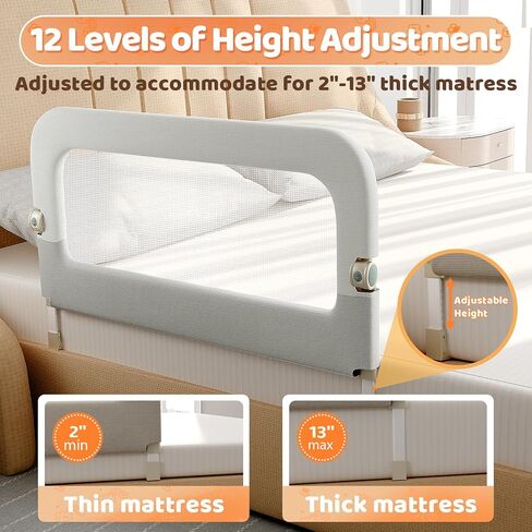 omzer Large Bed Guard Rail for Toddlers - 59inch Foldable & Adjustable Heights Baby Bed Safety Railing - Toddler Long Bed Rails Guard for Twin, Bunk, Queen & King, Full Size Bed in Kuwait