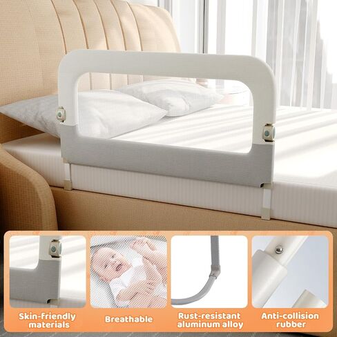 omzer Large Bed Guard Rail for Toddlers - 59inch Foldable & Adjustable Heights Baby Bed Safety Railing - Toddler Long Bed Rails Guard for Twin, Bunk, Queen & King, Full Size Bed in Kuwait