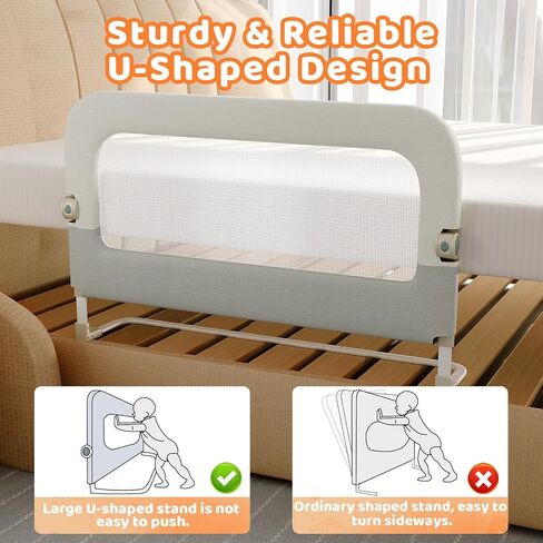 omzer Large Bed Guard Rail for Toddlers - 59inch Foldable & Adjustable Heights Baby Bed Safety Railing - Toddler Long Bed Rails Guard for Twin, Bunk, Queen & King, Full Size Bed in Kuwait