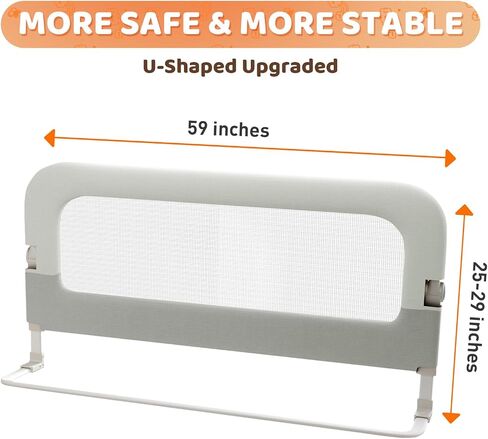 omzer Large Bed Guard Rail for Toddlers - 59inch Foldable & Adjustable Heights Baby Bed Safety Railing - Toddler Long Bed Rails Guard for Twin, Bunk, Queen & King, Full Size Bed in Kuwait