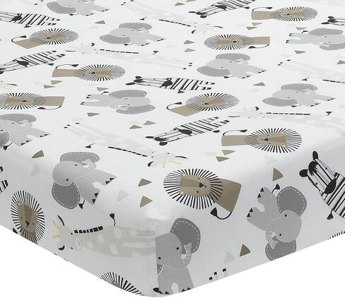 Lambs & Ivy Jungle Safari Cotton White/Gray Elephant/Lion Fitted Mini Crib Sheet in Kuwait