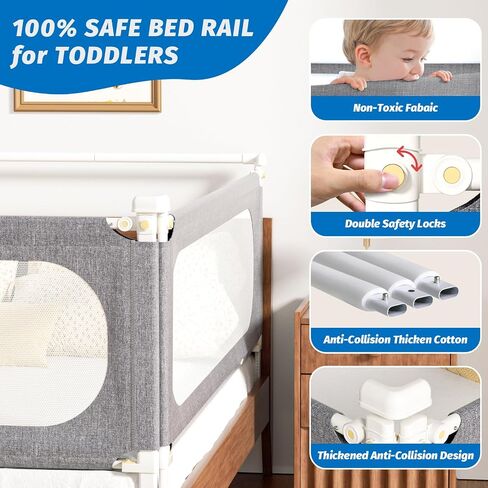 Bed Rails for Toddlers, with Headboard Rod -Height Adjustable Perfect Baby' Safety Bed Rails for Babys Bed Rails Guard (One Side 74.8"(L) ×28"(H)-Gary) in Kuwait
