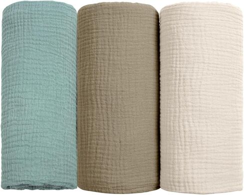 Muslin Swaddle Blankets for Newborn, 3 Pack Breathable Soft Receiving Blanket,Essentials Infant Shower Items,39 x 39 inches in Kuwait