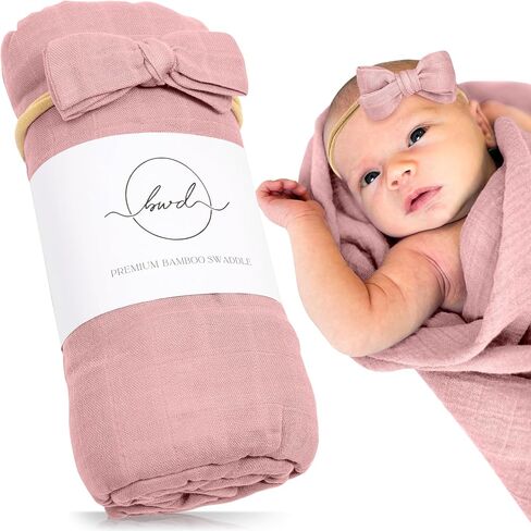BWD Baby Swaddle Blanket – Ultra-Soft Bamboo Viscose & Organic Cotton Muslin – Lightweight, Breathable, Stretchy – Newborn Essential 47" (Dusty Rose) in Kuwait