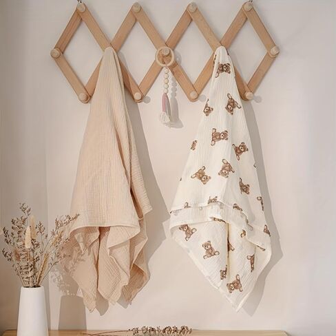 Neutral Unisex Baby Swaddle Blankets - 40" X 40" Large Muslin Receiving Blankets for Boys & Girls, Boho Teddy Bear Nursery Design in Kuwait