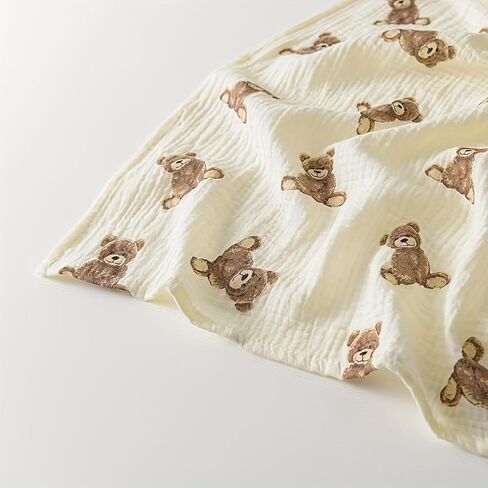 Neutral Unisex Baby Swaddle Blankets - 40" X 40" Large Muslin Receiving Blankets for Boys & Girls, Boho Teddy Bear Nursery Design in Kuwait