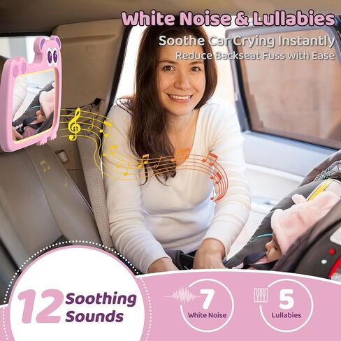 2-in-1 Baby Car Mirror with Lights & Soft Sounds, Cry Detector, Clear Night View, 360° Rotation, Shatterproof, Rear Facing Baby Car Seat Mirror with Remote Control, Perfect Baby Shower Gifts (Pink) in Kuwait