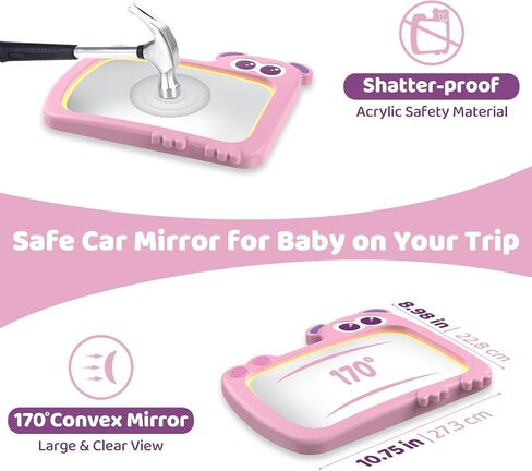 2-in-1 Baby Car Mirror with Lights & Soft Sounds, Cry Detector, Clear Night View, 360° Rotation, Shatterproof, Rear Facing Baby Car Seat Mirror with Remote Control, Perfect Baby Shower Gifts (Pink) in Kuwait