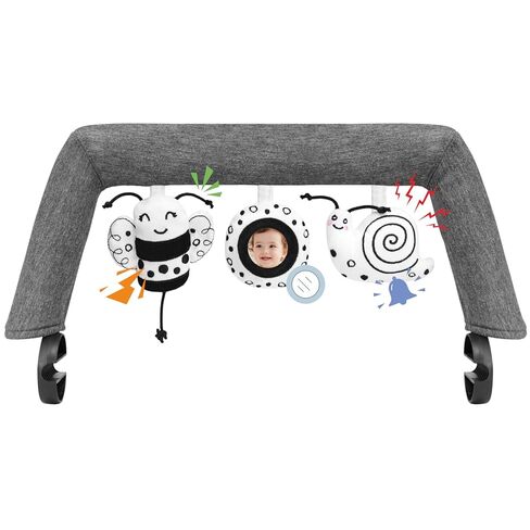 iGRATENS Baby Bjorn Bouncer Toy Bar, Toy Bar for Baby Bouncer Bliss and Balance Soft with 3 PCS Cute Sensory Toys, Easy to Attach and Remove, Skin -Friendly, Machine Washable, Black and White, Soft in Kuwait