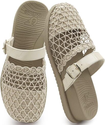 COFACE Orthotic Sandals For Women With Plantar Fasciitis Arch Support Ladies Breathable Mesh Mules Closed Toe Slip-on Loafers Slides Summer Outfits Platform Heel Cushion Office Clogs, Beige US10 in Kuwait