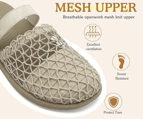 COFACE Orthotic Sandals For Women With Plantar Fasciitis Arch Support Ladies Breathable Mesh Mules Closed Toe Slip-on Loafers Slides Summer Outfits Platform Heel Cushion Office Clogs, Beige US10 in Kuwait
