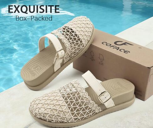 COFACE Orthotic Sandals For Women With Plantar Fasciitis Arch Support Ladies Breathable Mesh Mules Closed Toe Slip-on Loafers Slides Summer Outfits Platform Heel Cushion Office Clogs, Beige US10 in Kuwait