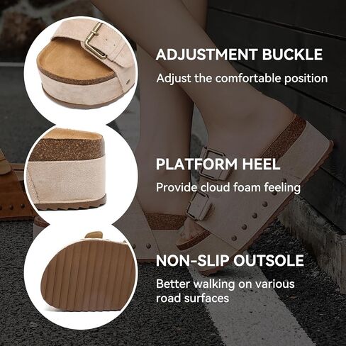 Zenithra Women's Platform Slides Sandals with Arch Support, Platform Clogs Sandal with Comfort Cork Footbed Casual Summer Double Buckles Beach Platform Slide Mules for Outdoor in Kuwait