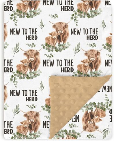 Highland Cow Baby Blankets for Boys Girls 30 x 40, Eucalyptus leaf Soft Double Layer Minky Blanket with Dotted Fleece Back, Nursery Bed Receiving Quilt for Newborn Infant Toddler Shower Gift in Kuwait