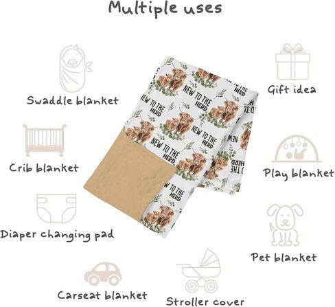 Highland Cow Baby Blankets for Boys Girls 30 x 40, Eucalyptus leaf Soft Double Layer Minky Blanket with Dotted Fleece Back, Nursery Bed Receiving Quilt for Newborn Infant Toddler Shower Gift in Kuwait