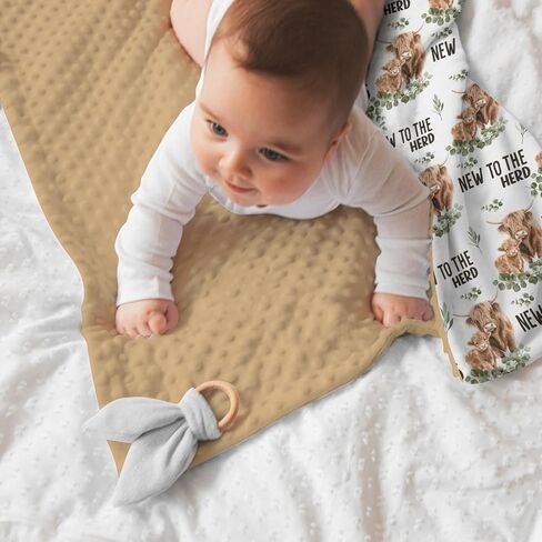 Highland Cow Baby Blankets for Boys Girls 30 x 40, Eucalyptus leaf Soft Double Layer Minky Blanket with Dotted Fleece Back, Nursery Bed Receiving Quilt for Newborn Infant Toddler Shower Gift in Kuwait