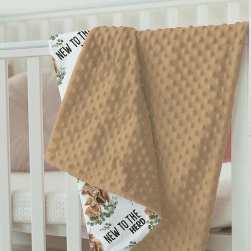 Highland Cow Baby Blankets for Boys Girls 30 x 40, Eucalyptus leaf Soft Double Layer Minky Blanket with Dotted Fleece Back, Nursery Bed Receiving Quilt for Newborn Infant Toddler Shower Gift in Kuwait