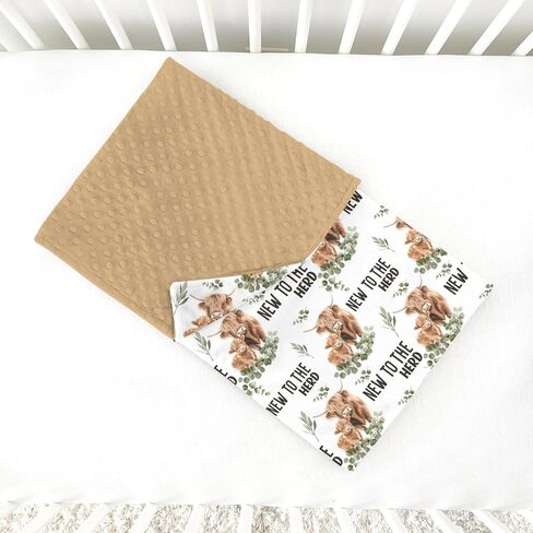 Highland Cow Baby Blankets for Boys Girls 30 x 40, Eucalyptus leaf Soft Double Layer Minky Blanket with Dotted Fleece Back, Nursery Bed Receiving Quilt for Newborn Infant Toddler Shower Gift in Kuwait