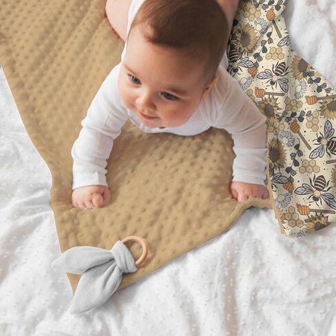 Retro Boho Brown Baby Blanket for Girls 30 x 40, Soft Double Layer Minky Blanket Dotted Fleece Back, Nursery Bed Receiving Quilt Newborn Infant Toddler Shower Gift Fall Autumn Sunflower Bee in Kuwait