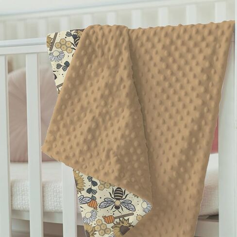 Retro Boho Brown Baby Blanket for Girls 30 x 40, Soft Double Layer Minky Blanket Dotted Fleece Back, Nursery Bed Receiving Quilt Newborn Infant Toddler Shower Gift Fall Autumn Sunflower Bee in Kuwait