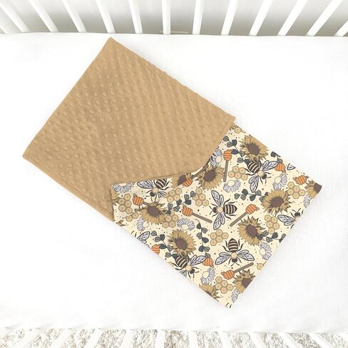 Retro Boho Brown Baby Blanket for Girls 30 x 40, Soft Double Layer Minky Blanket Dotted Fleece Back, Nursery Bed Receiving Quilt Newborn Infant Toddler Shower Gift Fall Autumn Sunflower Bee in Kuwait