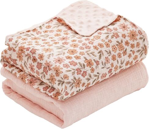 2Pack Baby Blankets for Boys Girls 30 x 40 Inch | Soft Nursery Minky Blanket with Breathable Muslin Cotton Front and 3D Touch Dotted Fleece Backing for Infant Toddler(Deer) in Kuwait