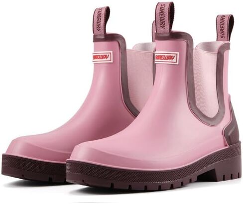 SUREWAY Women's Short Ankle Rain Boots,Waterproof Rubber Garden Shoes,Slip Resistant Chelsea Rain Boots For Ladies,Pink,Size 7 in Kuwait