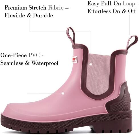 SUREWAY Women's Short Ankle Rain Boots,Waterproof Rubber Garden Shoes,Slip Resistant Chelsea Rain Boots For Ladies,Pink,Size 7 in Kuwait