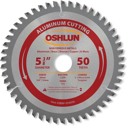 Oshlun SBNF-054050 5-3/8-Inch 50 Tooth TCG Saw Blade with 20mm Arbor (5/8-Inch and 10mm Bushings) for Aluminum and Non Ferrous Metals in Kuwait