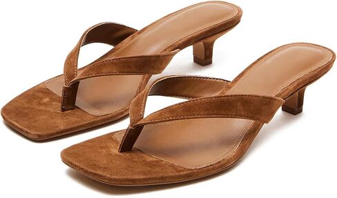 Dsevht Kitten Heels for Women Jelly Square Open Toe Sandals Flip Flop Heel Summer Low Heeled Thong Sandals in Kuwait