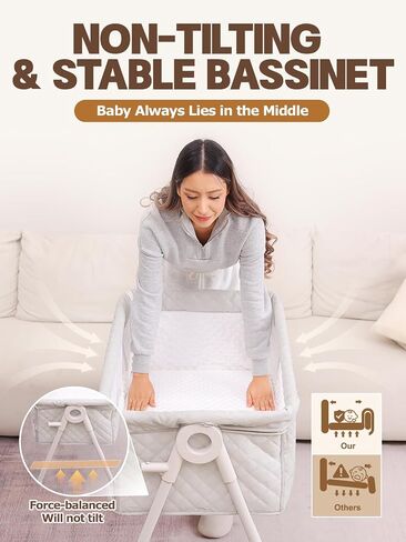 Baby Bassinet Bedside Sleeper - Height Adjustable Bassinet with Crib Sheet | Easy to Clean, Stable Bedside Crib with Wheels, Carry Bag and Comfy Mattress, Grey Bassinet for Infant/Newborn, MinoBub in Kuwait