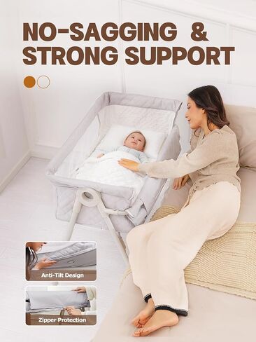 Baby Bassinet Bedside Sleeper - Height Adjustable Bassinet with Crib Sheet | Easy to Clean, Stable Bedside Crib with Wheels, Carry Bag and Comfy Mattress, Grey Bassinet for Infant/Newborn, MinoBub in Kuwait