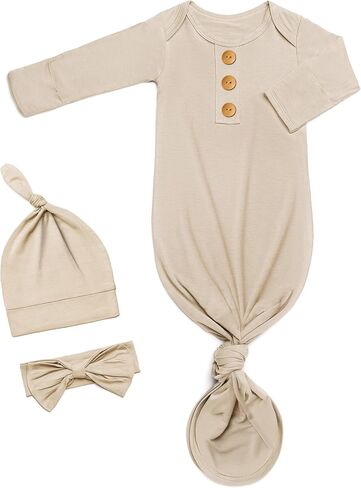 Newborn Baby Knotted Gown, Super Soft Silky Infant Long Sleeve Sleeper with Tie Bottom, Baby Girl and Boy Sleep Gown in Saudi Arabia