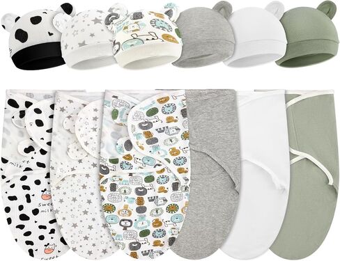 6 Pack Preemie Swaddle Blanket Wrap Matching with Hat for Baby Boys or Girl 3-7 Lbs Preemie Newborn Clothes Sleepers Cap(for 3-7 Lbs,Pink Series) in Kuwait