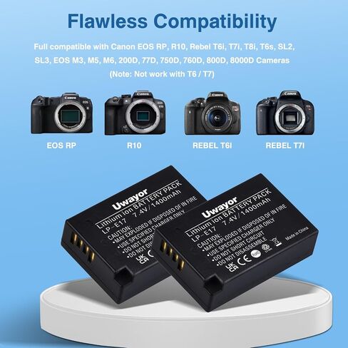 LP-E17 Battery and LCD Dual Charger Compatible with Canon EOSRP, R100, R50, R10, R8, Rebel T6i, T7i, T8i, T6s, SL2, SL3, EOS M3, M5, M6, 200D, 77D, 750D, 760D, 800D, 8000D Camera in Kuwait