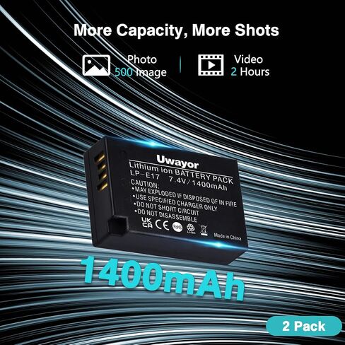 LP-E17 Battery and LCD Dual Charger Compatible with Canon EOSRP, R100, R50, R10, R8, Rebel T6i, T7i, T8i, T6s, SL2, SL3, EOS M3, M5, M6, 200D, 77D, 750D, 760D, 800D, 8000D Camera in Kuwait