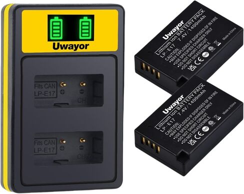 LP-E17 Battery and LCD Dual Charger Compatible with Canon EOSRP, R100, R50, R10, R8, Rebel T6i, T7i, T8i, T6s, SL2, SL3, EOS M3, M5, M6, 200D, 77D, 750D, 760D, 800D, 8000D Camera in Kuwait