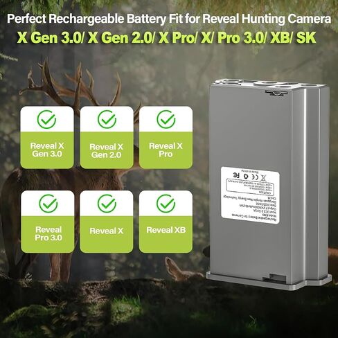2 Pack 6000mAh Rechargeable Battery Compatible with Reveal X Battery Pack | Fit for Reveal X Pro, X Gen 3.0, X Gen 2.0, Pro 3.0, X, SK Trail Camera Hunting Battery with 5V 3A USB Wall Adapter & Cable in Kuwait
