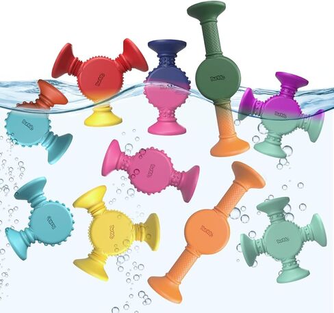 BUNMO Bath Toys Suction - Connect, Build, Create - Bath Toys - Hours of Fun & Creativity - Fine Motor Skills - Stimulating Sensory Toys - Non-Mouthable Toy 3+ - Color Changing 10 Pack in Kuwait