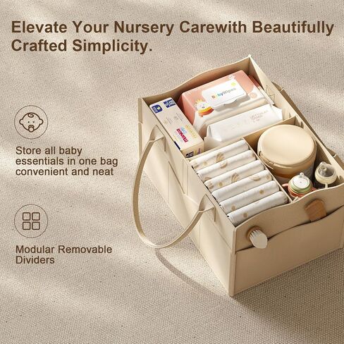 Baby Diaper Caddy Organizer Cart with Detachable Dividers, 3 Tier Metal Bedside Storage Rolling Cart with Wheels for Nursery, Postpartum Cart and Organizers for Newborn Essentials & Supplies (Oatmeal) in Kuwait
