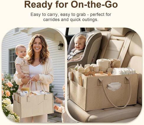 Baby Diaper Caddy Organizer Cart with Detachable Dividers, 3 Tier Metal Bedside Storage Rolling Cart with Wheels for Nursery, Postpartum Cart and Organizers for Newborn Essentials & Supplies (Oatmeal) in Kuwait