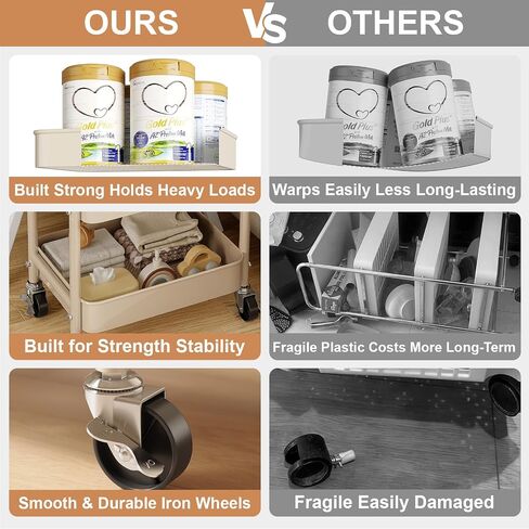 Baby Diaper Caddy Organizer Cart with Detachable Dividers, 3 Tier Metal Bedside Storage Rolling Cart with Wheels for Nursery, Postpartum Cart and Organizers for Newborn Essentials & Supplies (Oatmeal) in Kuwait
