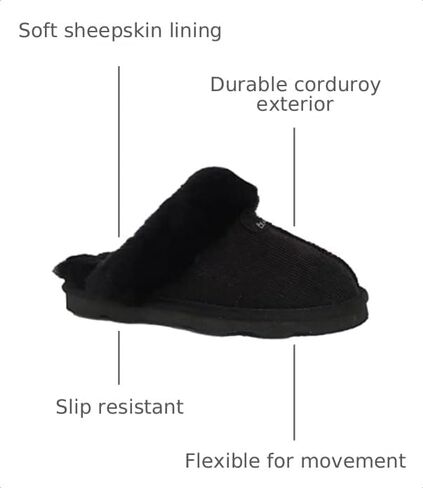 Bearpaw Loki Ii 2 - Women's Sheepskin Slippers Black Corduroy - 7 Medium in Kuwait