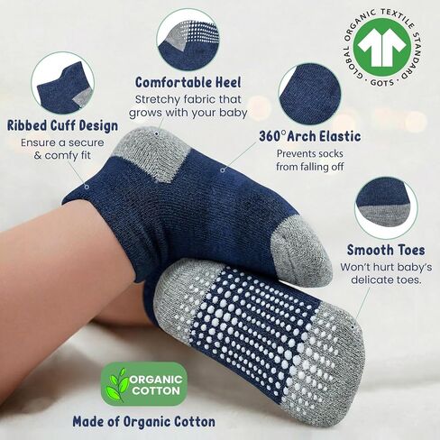 Organic Cotton Blend Ankle Toddler Socks 6M-12M-2t-3t-4t-5t Baby Gift | Oeko-Tex Certified, 6 Pair Ankle Socks, 12-18 Month Socks, Socks Toddler, Navy, Blue & Gray, Unisex Design, 1-3 Years in Kuwait
