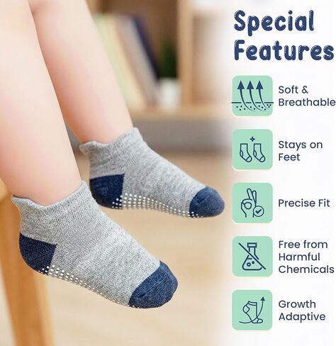 Organic Cotton Blend Ankle Toddler Socks 6M-12M-2t-3t-4t-5t Baby Gift | Oeko-Tex Certified, 6 Pair Ankle Socks, 12-18 Month Socks, Socks Toddler, Navy, Blue & Gray, Unisex Design, 1-3 Years in Kuwait